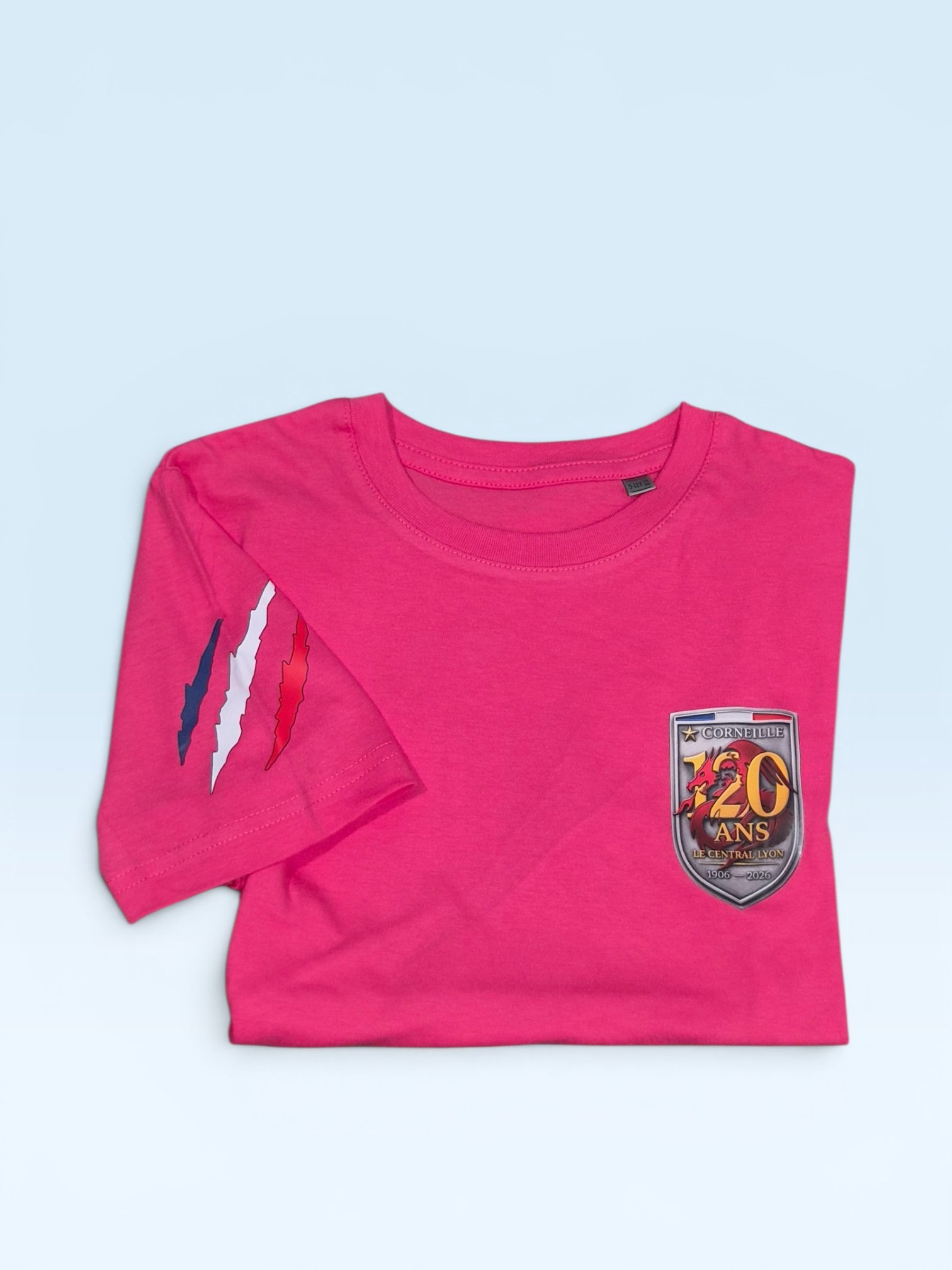 T-shirt pompiers lyon corneille 120ans enfant rose fucshia